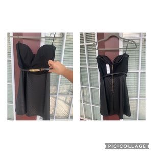 Strapless Faux Leather Skater Dress